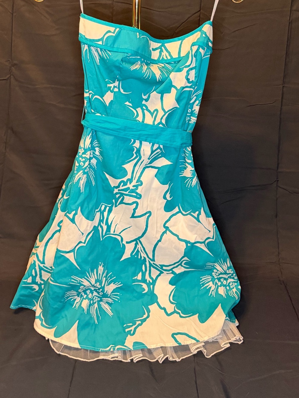 Juniors Snap Turquoise and White Floral Mini Dress 0279